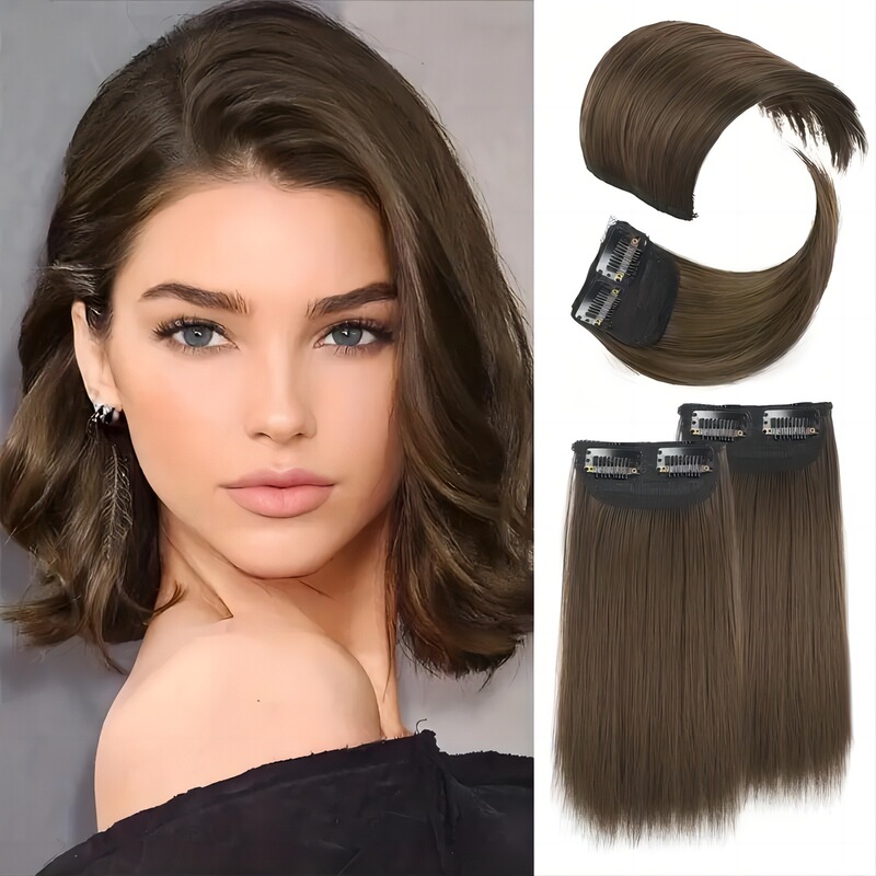 Temu/Shein Four-Piece Set of One-Piece Hair Pads with Thickened Sides and Top Hair Pieces for Short Hair, Fluffy Wig Pieces Temu/Shein Four-Piece Set of One-Piece Hair Pads with Thickened Sides and Top Hair Pieces for Short Hair, Fluffy Wig Pieces
