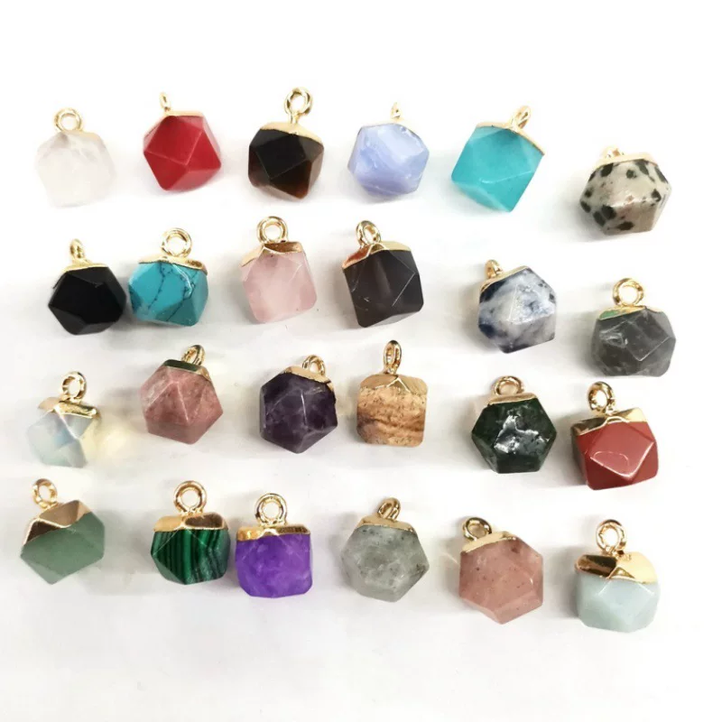Organic three dimensional square turquoise crystal, pendant