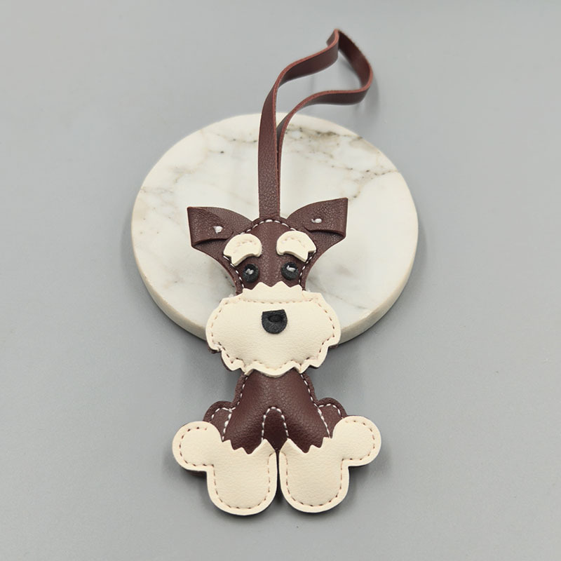 新しい在庫卸売かわいいシュナウザー子犬キーホルダーバッグペンダント PU レザー漫画動物装飾ギフト|undefined