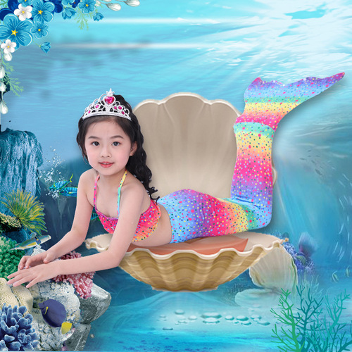 Children's mermaid style clothes, girls' swimsuit, tail flippers, three-piece, four-piece suit, dress
