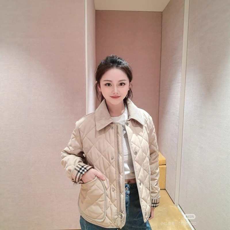 High-Quality B Brand Autumn and Winter New Korean Style Fashionable Plaid Diamond Lapel Quilted Warm Cotton Jacket with Double Collar