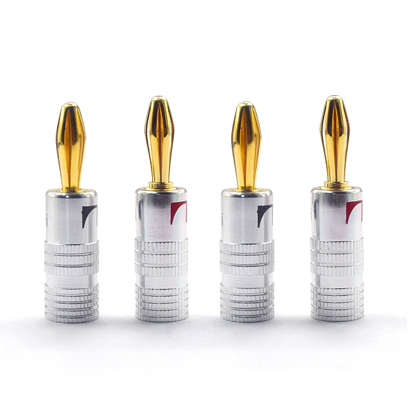 纯铜镀金香蕉插头免焊音响功放机接线柱喇叭音箱线香蕉插4mm铝壳