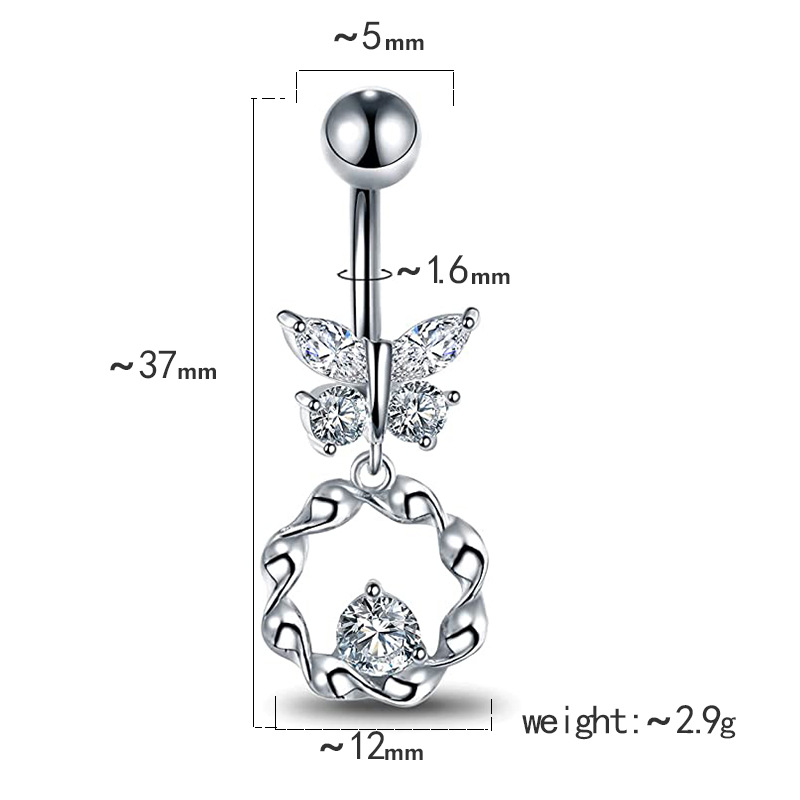 Butterfly Zircon Belly Button Ring Belly Button Nail Piercing Jewelry display picture 1