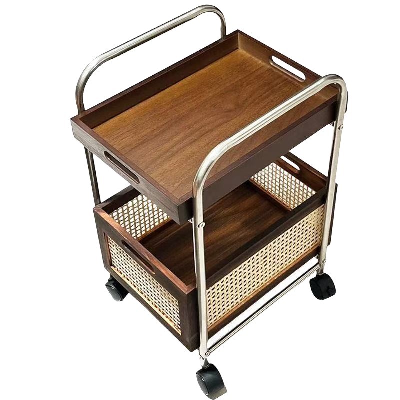 Carro con ruedas de acero inoxidable de estilo antiguo, estante extraíble, sala de estar, baño, sofá, mesa de centro, canasta de almacenamiento