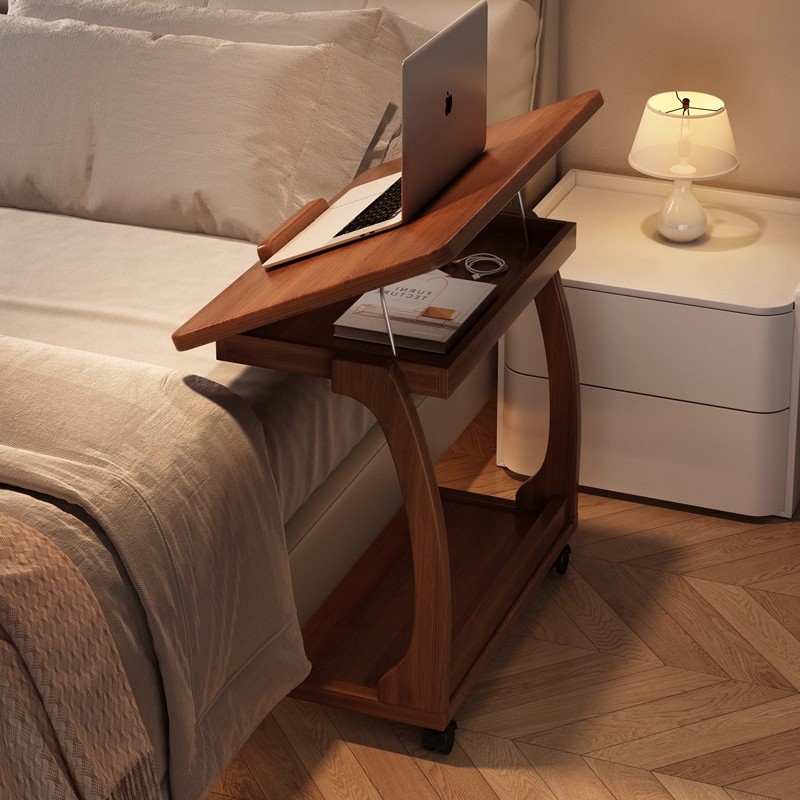 Mesa de cama móvil simple pequeña mesa de té dormitorio pequeña mesa de computadora de alquiler de casa pequeña mesa en forma de C estante de almacenamiento