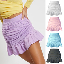 2022 solid color ins pleated ruffled zipper skirt high waist