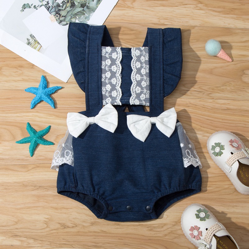 2021 New Knitted Denim Romper Summer Blu...