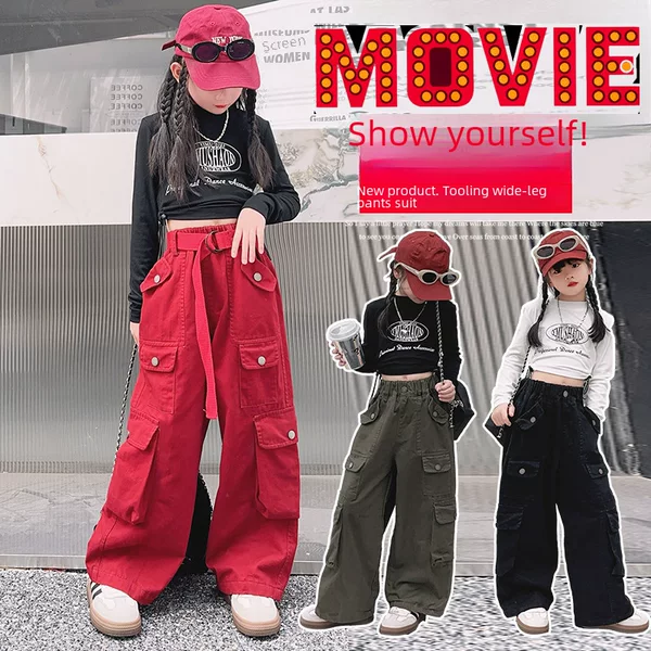 Girls' Autumn Outfit Set 2026 New Stylish Children's Cargo Pants and Trendy Base Shirt Two-Piece Set Cross-Border