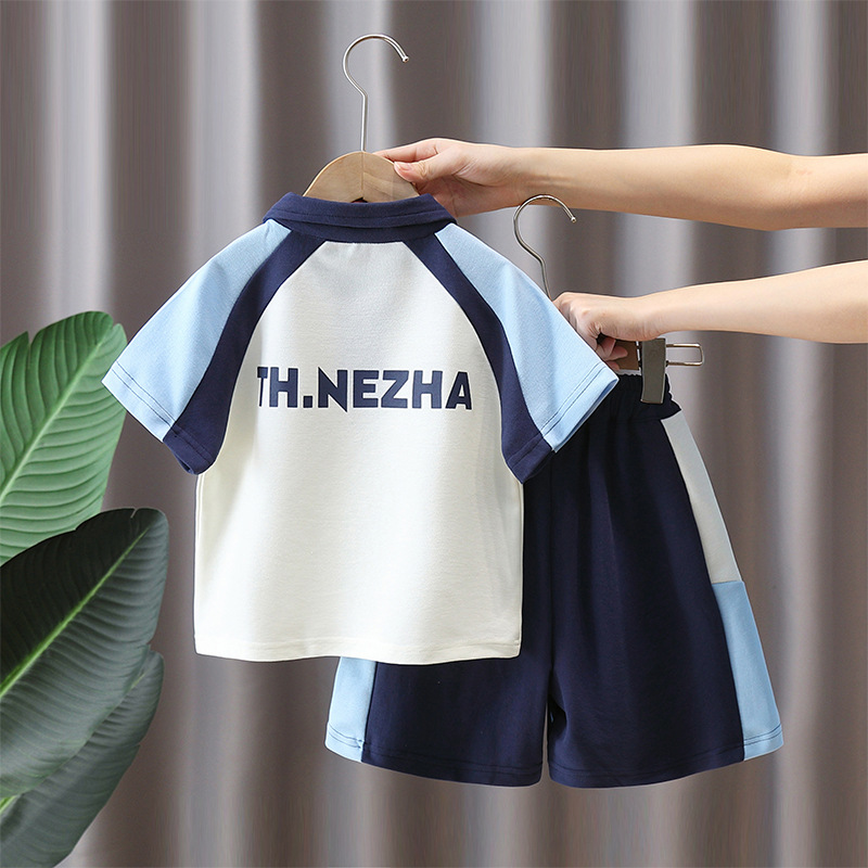 7406 Traje de verano para niños, Nezha para niños, ropa de mar Ao Bing, traje de dos piezas de polo de manga corta a juego