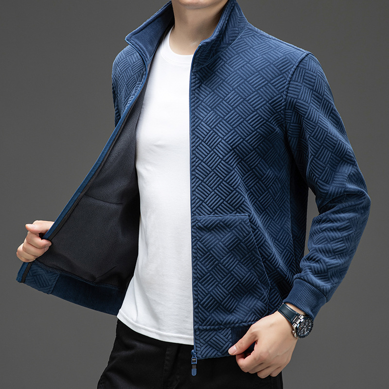 Men's Jacket With Stand Up Collar And Velvet Zipper Lining_voghion.com