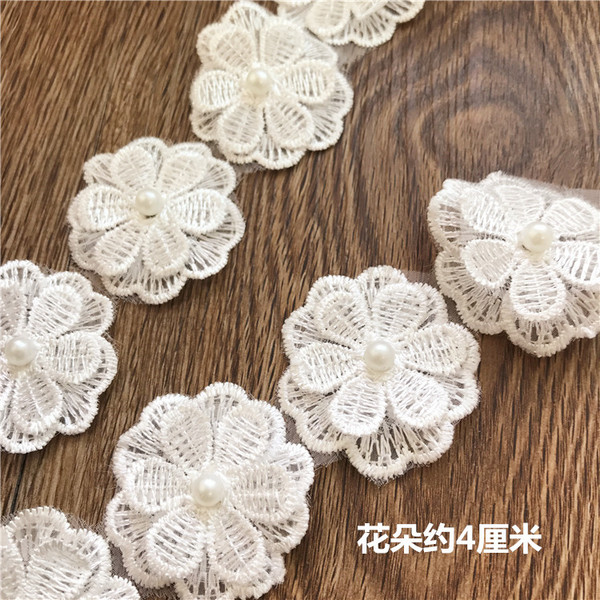 Free Shipping Organza White Lace Nailed Pearl Three-dimensional Lace…