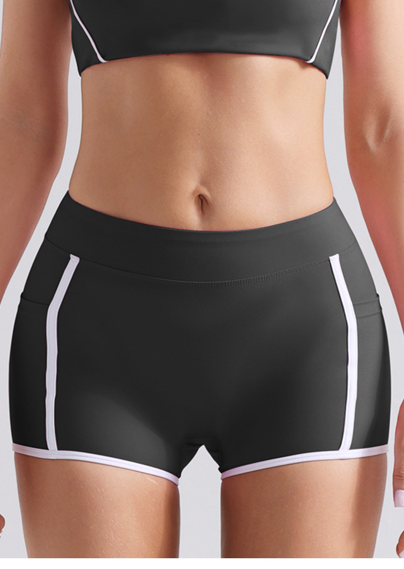 Nuevos pantalones cortos de yoga de cadera deportiva de bolsillo con cinturón de color desnudo