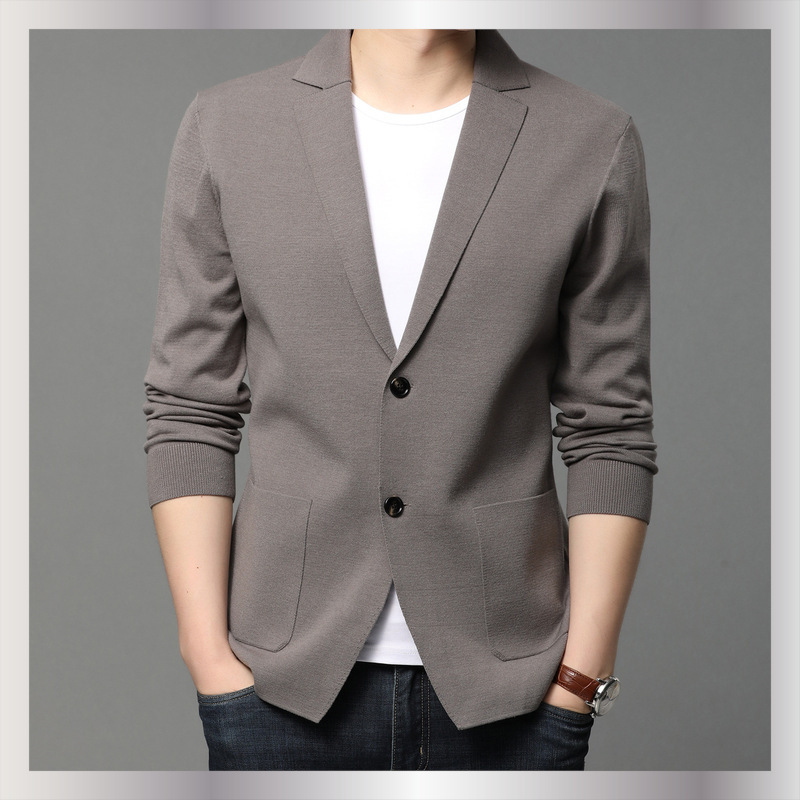 2025 New Spring and Autumn Men's Knitted Sweater Jacket Korean Style Small Suit Solid Color Cardigan Men's Sweater Men's Delivery