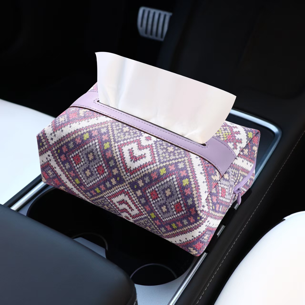 Car-mounted tissue box in New Year red, light luxury with a high-end feel, leather tissue box for the zodiac year, premium tissue storage box