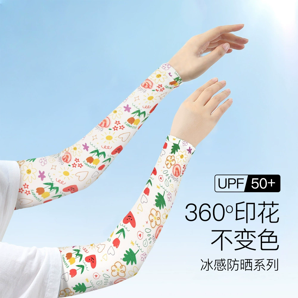 Летние уличные рукава из ледяного шелка с принтом, женские солнцезащитные рукава, свежие студенческие велосипедные солнцезащитные рукава