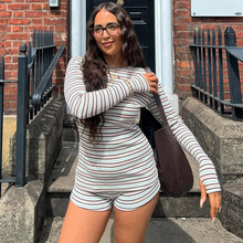 42209SBG跨境专供2025秋季新品修身居家条纹弹力圆领欧美裙套装女