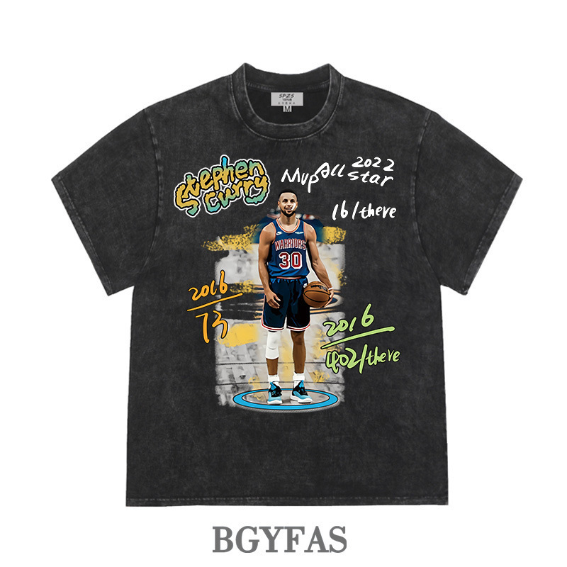 Same Style Curry Stephen Curry American Basketball Print Vintage Retro Trendy Street Short-Sleeved Long-Sleeved Slimming Look
