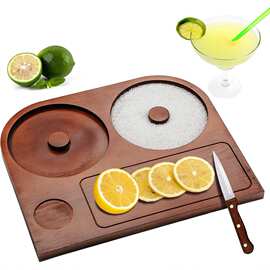 定制竹制鸡尾酒蘸盐糖器分格式酒杯托酒吧调酒师简约工具盘