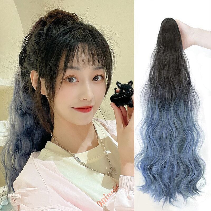 女性用ポニーテールウィッグ、グラデーションカラー、ウォーターリップル、ロングカーリーヘア、クリップオンハイポニーテール、ふわふわ、ナチュラル、シームレス、ハイライトポニーテール|undefined
