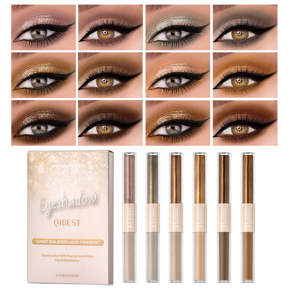 Qibest Cross-Border Dual-Head Liquid Eyeshadow Set Matte Pearlescent Fine Shimmer Long-Lasting Easy-To-Apply Eyeshadow Makeup
