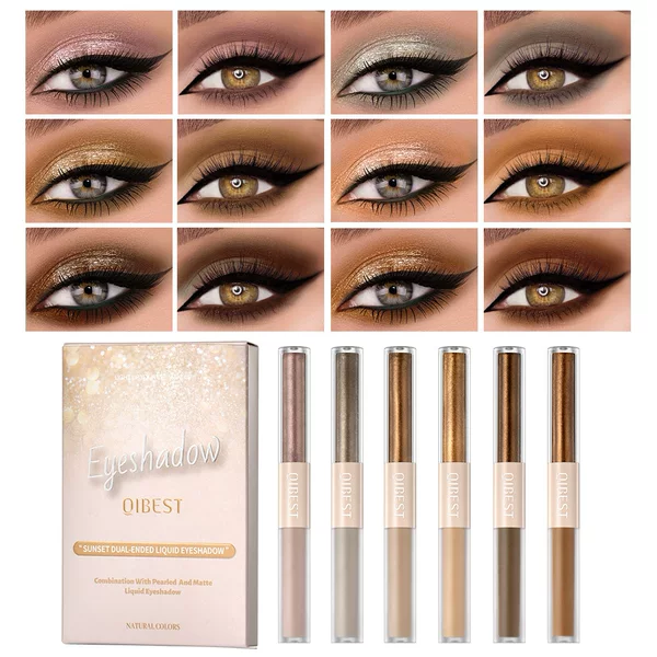 Qibest Cross-Border Dual-Head Liquid Eyeshadow Set Matte Pearlescent Fine Shimmer Long-Lasting Easy-To-Apply Eyeshadow Makeup