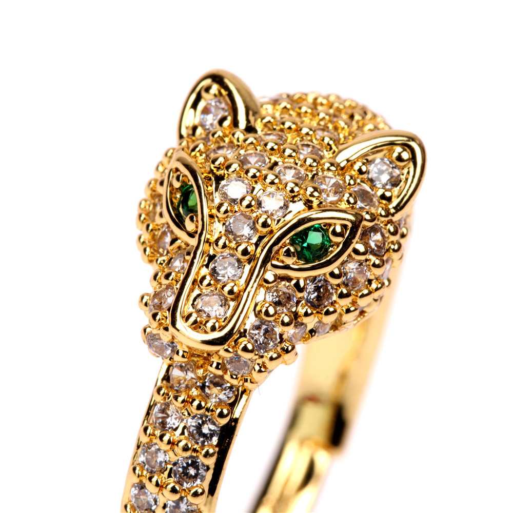 Hip Hop Ojo Verde Cabeza De Leopardo Anillo De Diamantes Completo Al Por Mayor display picture 3