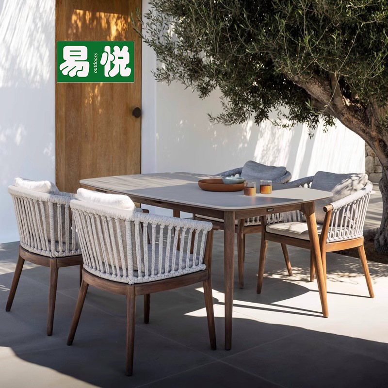 Mesa y silla de madera maciza al aire libre patio impermeable solar caña mesa y silla de caña balcón al aire libre mesa y silla de comedor de teca
