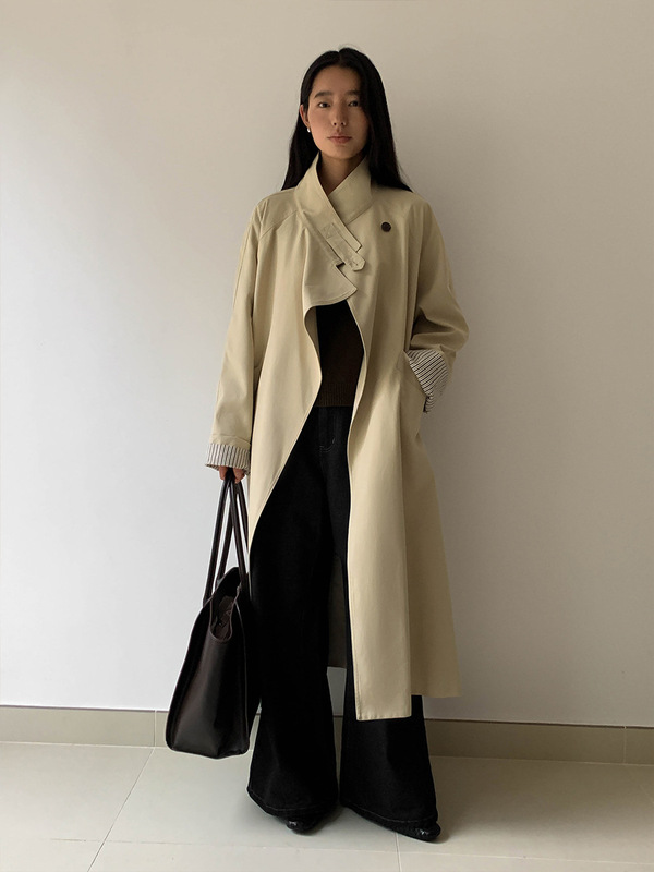 MOXI 十三行女装2025秋季韩系风衣外套女加长款立领女式风衣外套|undefined