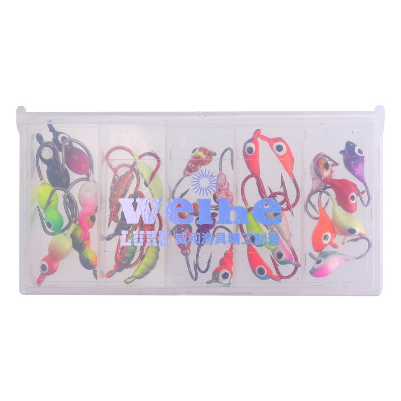 Weihe Sports 30 Pieces Ice Fishing Lead Head Hook Set Fishing Set Box Hook Tip Fishhook Set Russian Export Cross-Border