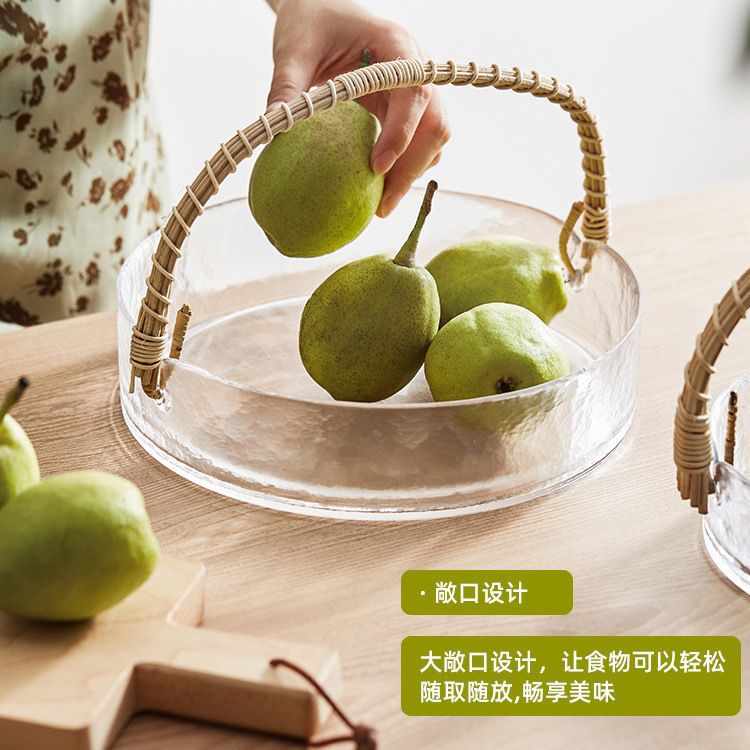 Ручная корзина из ротанга творческая стеклянная тарелка с фруктами для гостиной