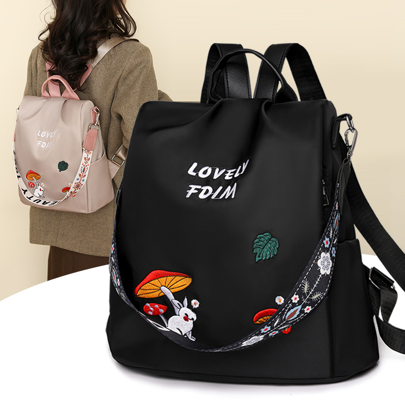 Comercio exterior al por mayor 2025 nueva mochila antirrobo para damas de alto valor moda bordado multifunción mochila de viaje marea