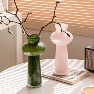 Japanese-Style High-Value Glass Vase Pink Green Hydroponic Flowers Lily Rose Decorative Flower Arrangement Warm