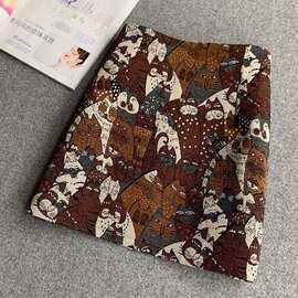 春夏秋新款高腰显瘦提花无弹字猫咪半身裙女小个子短裙字裙拉链
