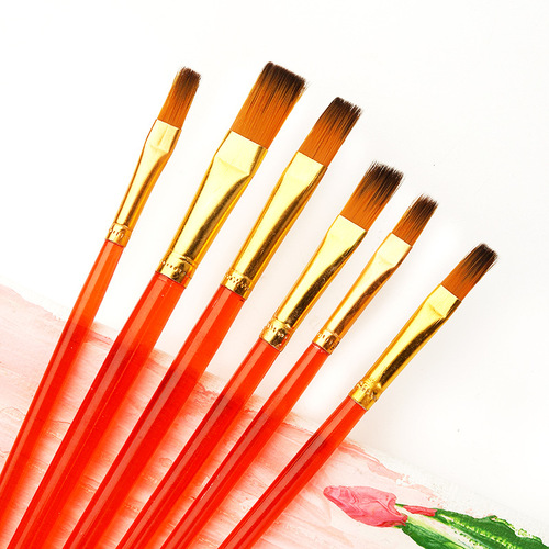 Gouache brush 6 set transparent rod nylon hair hand-painted art row brush painting flat head oil brush
