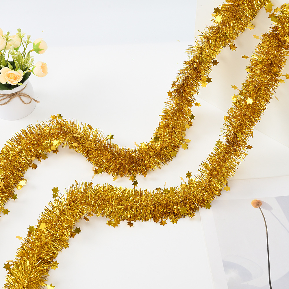 Rayas de lana de Navidad transfronterizas Vestido de Año Nuevo 7cm rayas de color de cifrado de estrella de cinco puntas Garland color brillante con decoración de fiesta