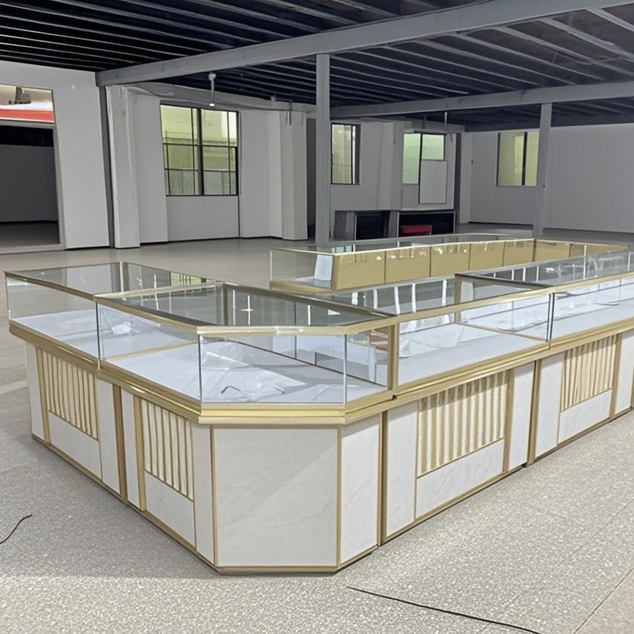 商场珠宝展示柜定制玉器翡翠首饰精品陈列柜铝合金钢化玻璃珠宝
