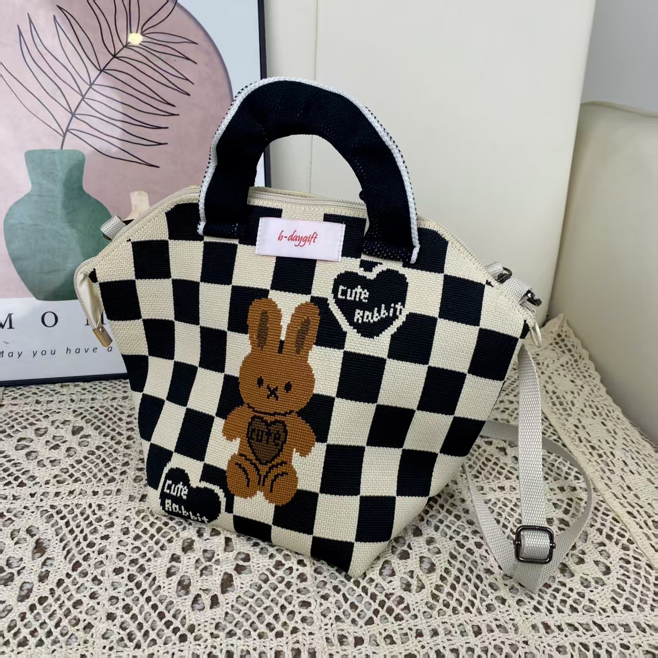 Cartoon Graphic Knit Shell Chain Strap Handbag 28