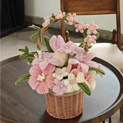 ツイストスティックフラワーバスケットDIY花束材料パック、自作ひまわり、チューリップ、アーチ型完成花、友達へのプレゼント、知育玩具