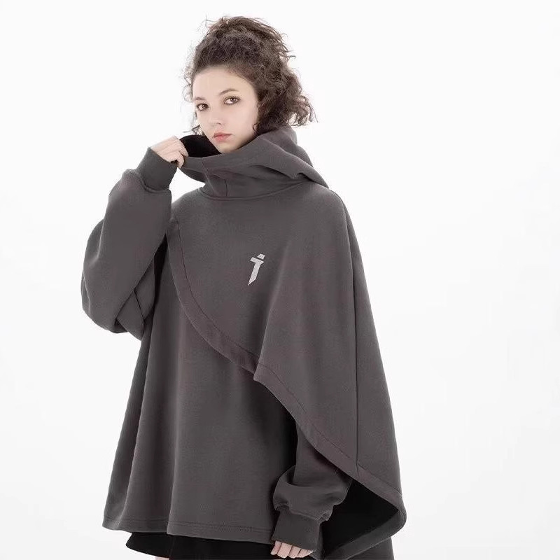 Wholesale Autumn New Trendy Functional Style High-Neck Cape Hoodie Women's Hooded Fake Two-Piece Pullover Cross-Border Jacket Wholesale Autumn New Trendy Functional Style High-Neck Cape Hoodie Women's Hooded Fake Two-Piece Pullover Cross-Border Jacket