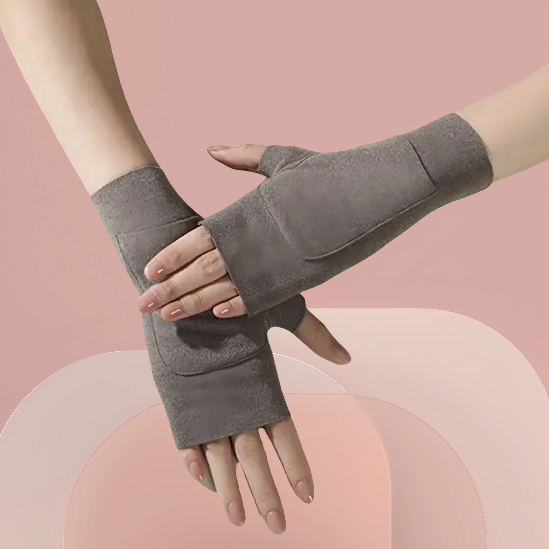 Derong Pocket Half-Finger Gloves Autumn and Winter Warm Cycling Half-Finger Gloves Student Writing New Derong Pocket Gloves