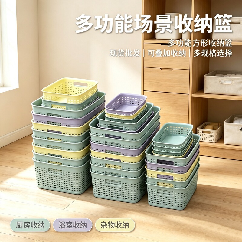 In-Stock Wholesale Plastic Storage Baskets, Stackable Household Organizing Bins, Bathroom Desktop Daily Necessities Storage Baskets In-Stock Wholesale Plastic Storage Baskets, Stackable Household Organizing Bins, Bathroom Desktop Daily Necessities Storage Baskets