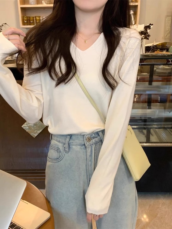 春秋冬季2025新款韩版长袖V领套头内搭打底针织衫女宽松毛衣上衣|undefined