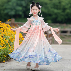Hanfu style girl's summer dress, ancient Chinese costume children's outfit, Chinese style Tang suit, ancient beauty mermaid princess dress