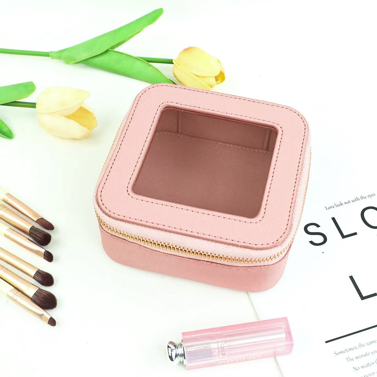 Bolsa de Aseo y Maquillaje Portátil de PU, Impermeable, para Viajes y Uso Diario