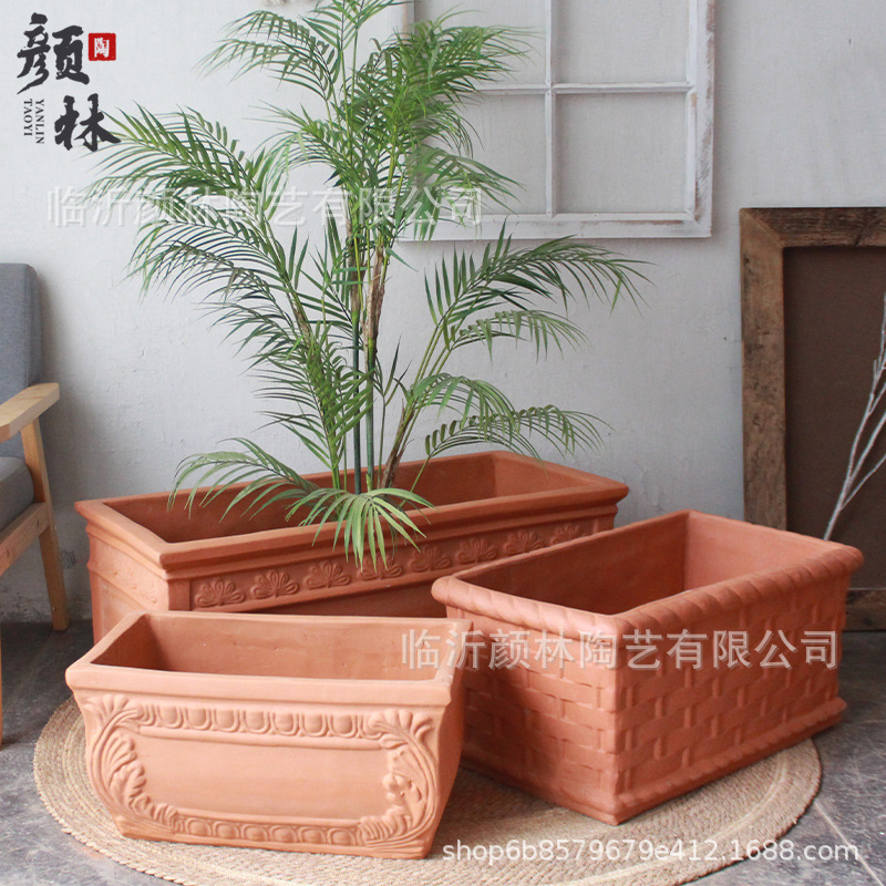 Pequeño tanque de flores maceta de flores larga maceta de caja rectangular maceta de barras maceta de flores larga maceta de maceta maceta de hierba de cerámica roja