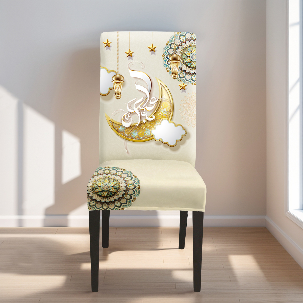 Transfronterizo al por mayor de impresión de vacaciones de Oriente Medio cubierta de silla de decoración estacional cubierta de silla de restaurante antipolvo universal
