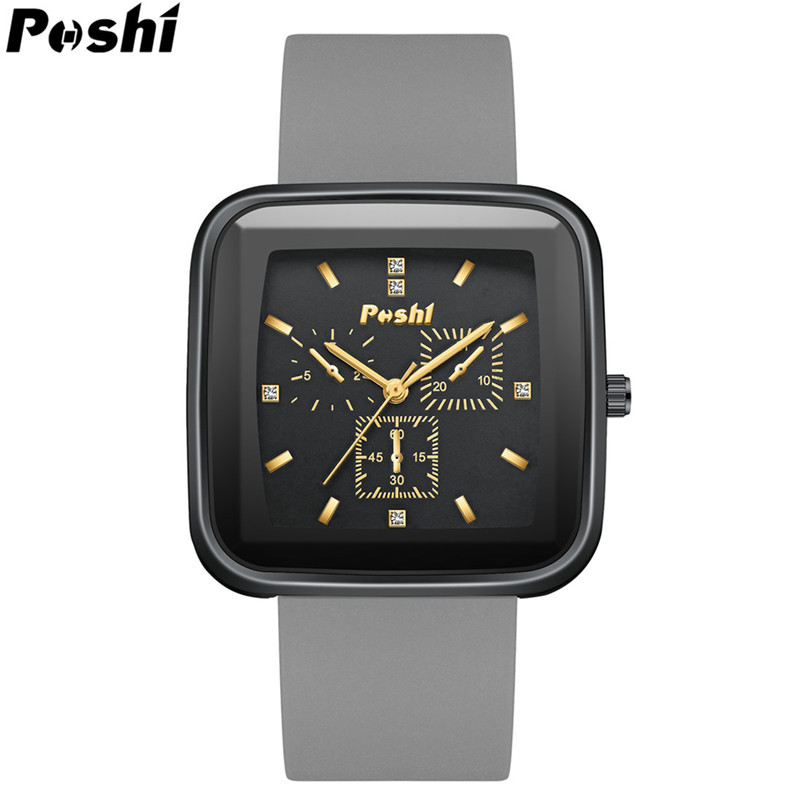 POSHI nuevo cuadrado de silicona gran dial reloj de mujer moda casual hombres y mujeres estudiantes reloj del todo-fósforo