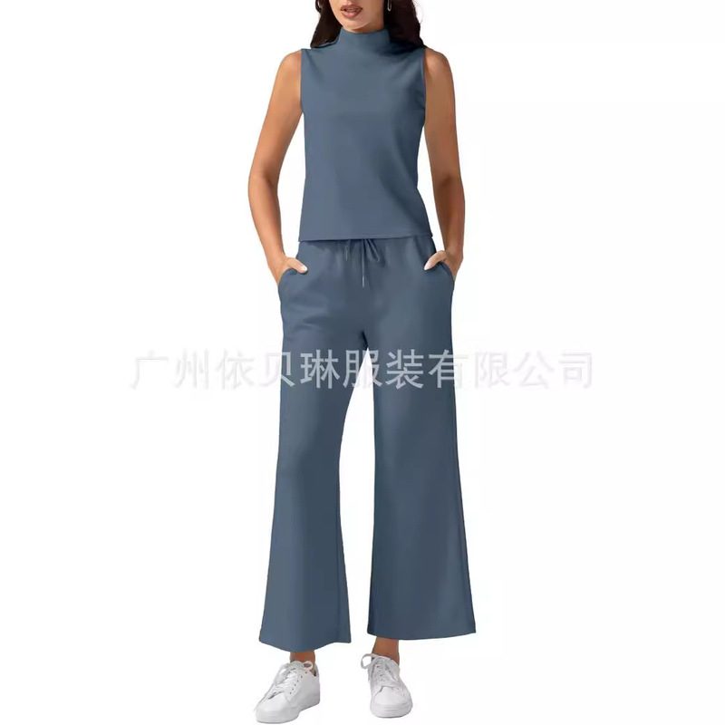 European and American Amazon Women's Summer 2-piece vest short wide-leg pants casual suit 2024 fashion sportswear