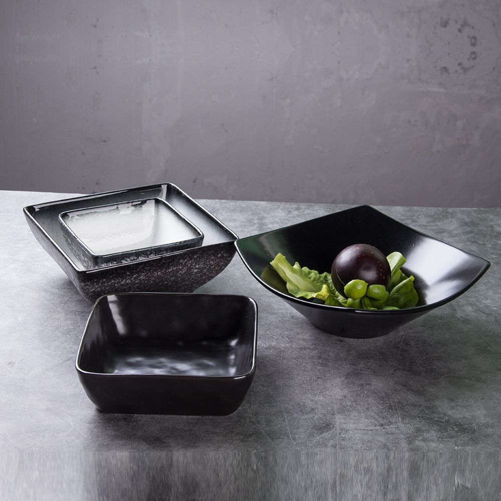 Creativo copo de nieve esmalte negro tazón cuadrado de cerámica tazón de ensalada de frutas tazón de arroz tazón de sopa tazón cuchara tazón condimento tazón