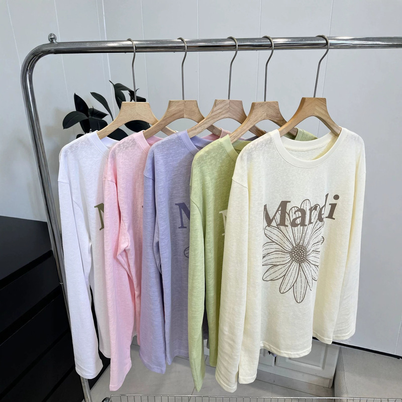 Daisy print long-sleeve knit sweater for women, loose fit, round neck pullover, spring and autumn casual top, available in multiple colors, wholesale Daisy print long-sleeve knit sweater for women, loose fit, round neck pullover, spring and autumn casual top, available in multiple colors, wholesale